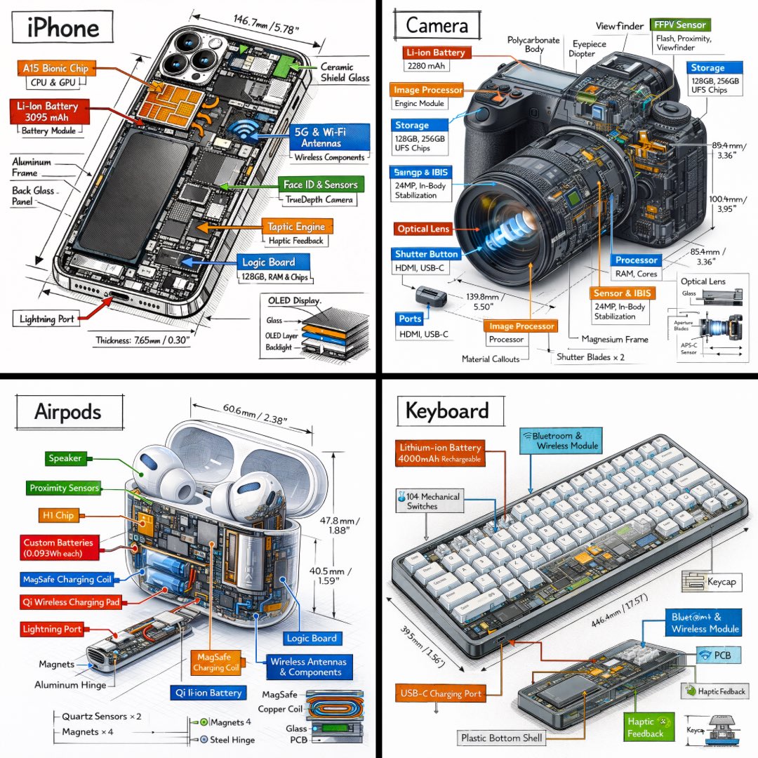 Create a technical infographic of [OBJECT] with a 45-degr...