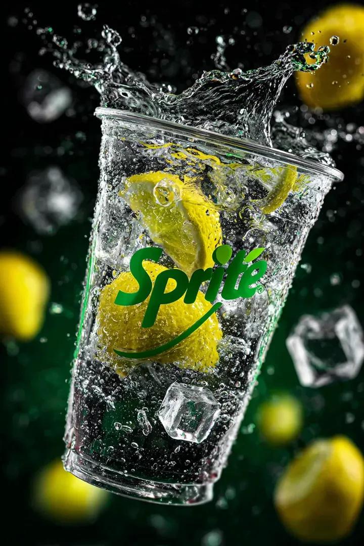 A transparent cup filled with fresh Sprite lemon soda flo...