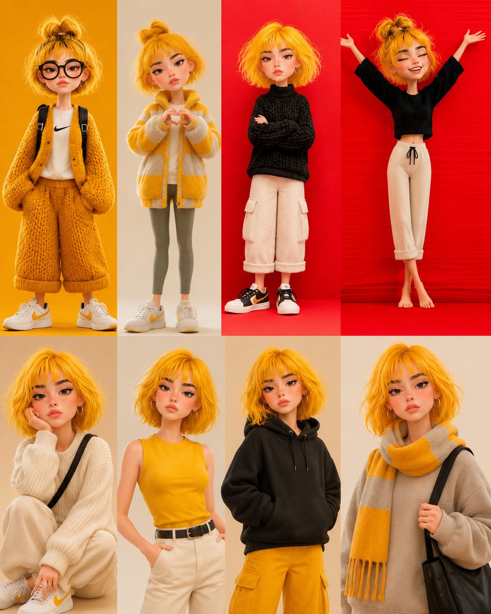 Ultra detailed stylized 3D Pixar-inspired girl collage, s...