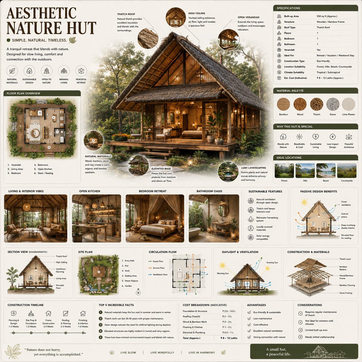 Create a premium square reference-style architectural infographic centered around a bea...