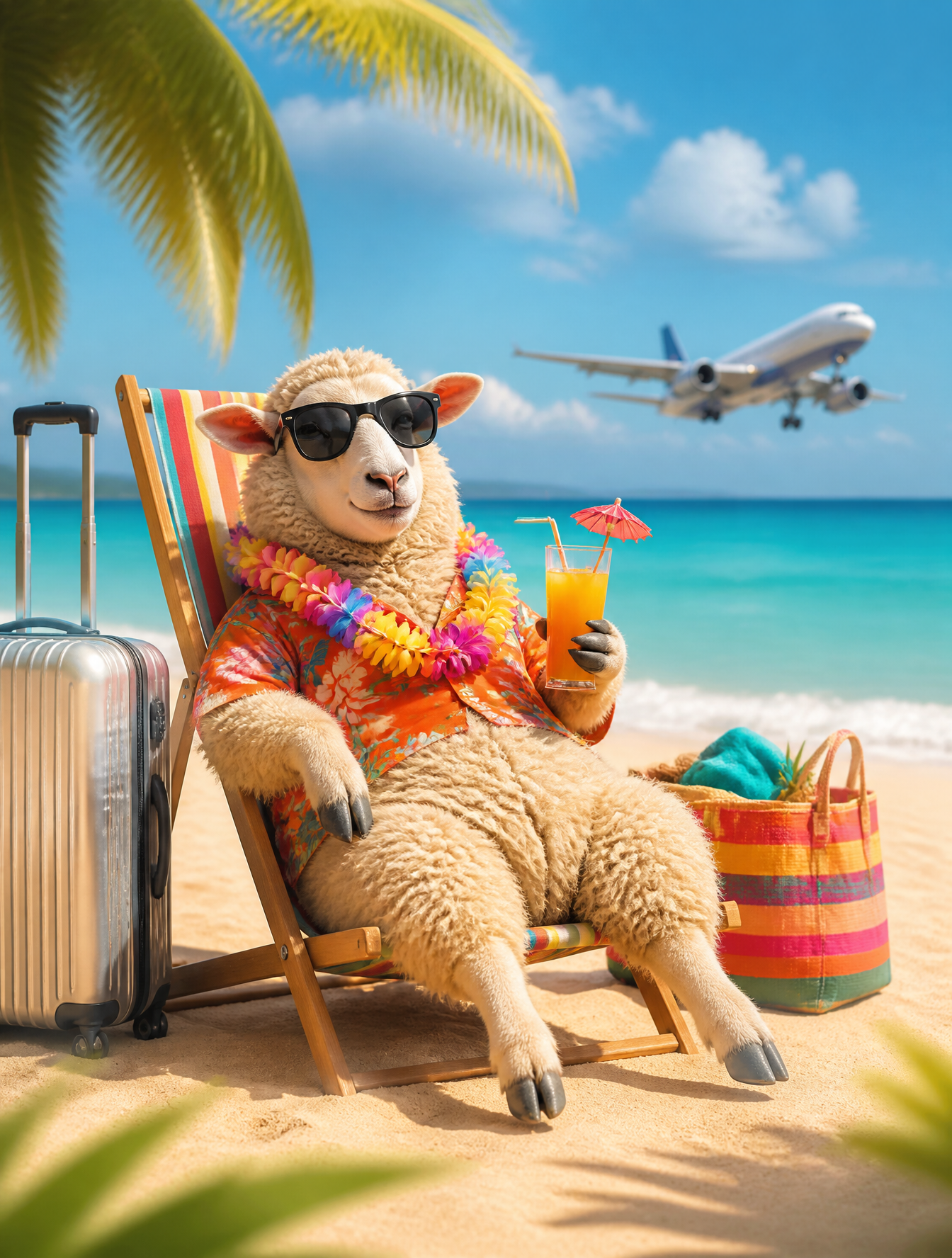 Ultra-realistic tropical Eid vacation scene featuring a f...
