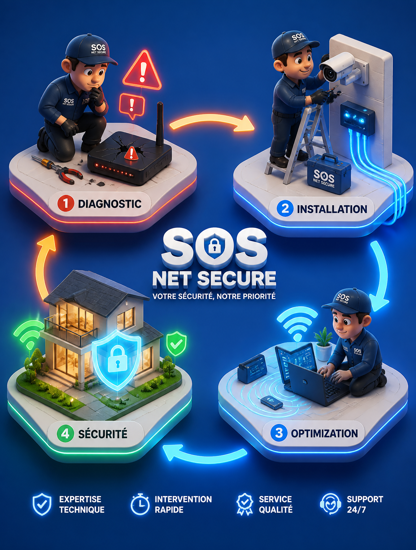 sometric 3D workflow illustration of a professional IT an...