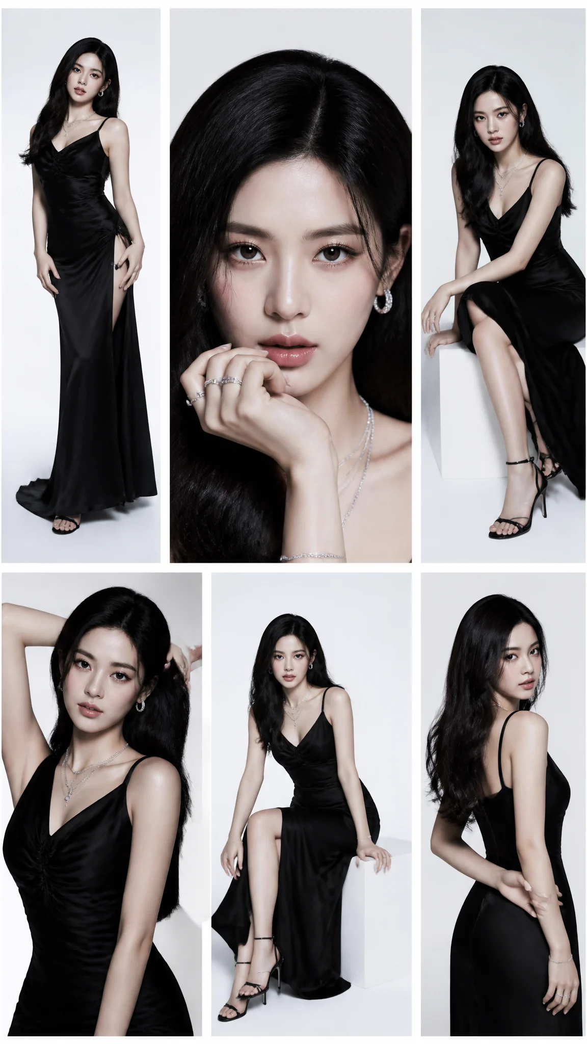 A high-fashion studio editorial featuring a K-pop idol in...