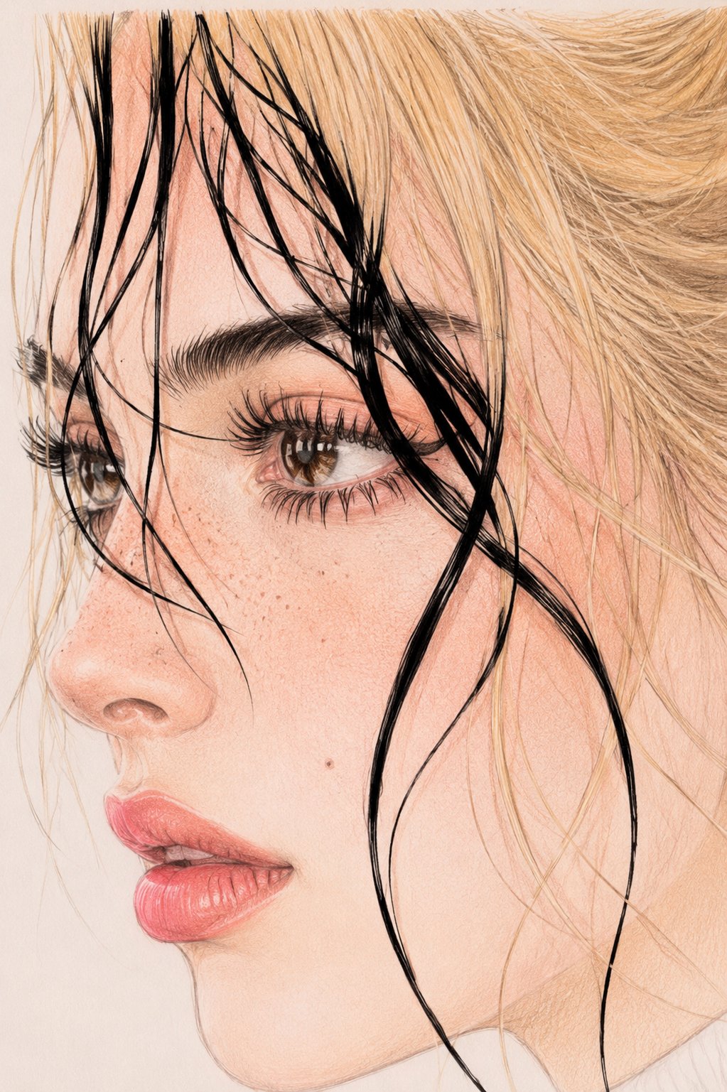 Ultra-detailed colored pencil portrait illustration of a beautiful blonde