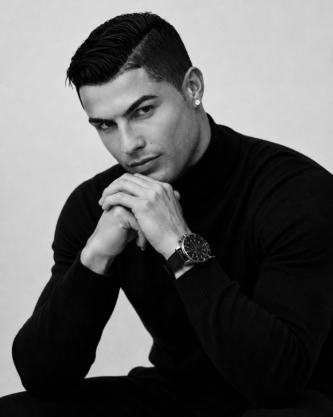 Ultra-realistic monochrome fashion portrait of a confident athletic man,