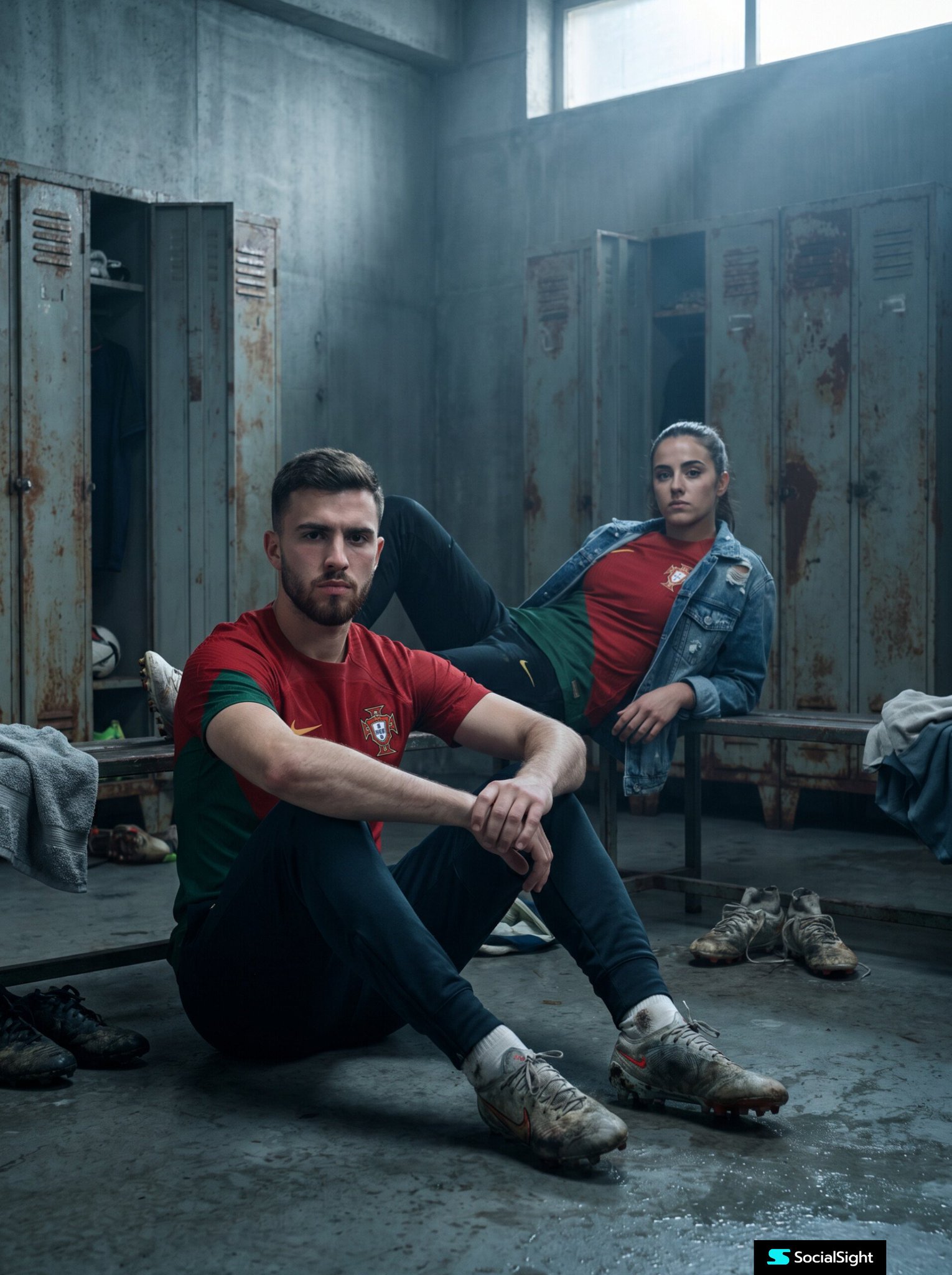 Ultra-realistic editorial sports-fashion campaign featuring a young man and
