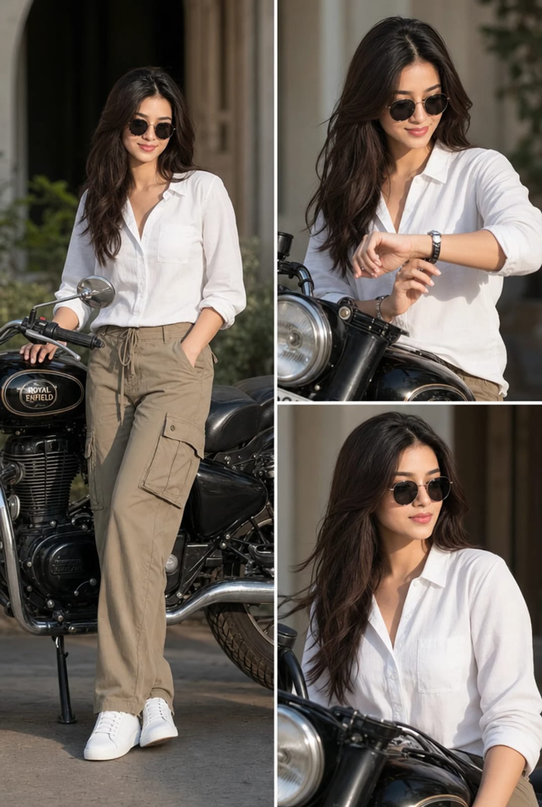 Bike love Collage Prompt 🤍🤍 A three-panel fashion collage style photo