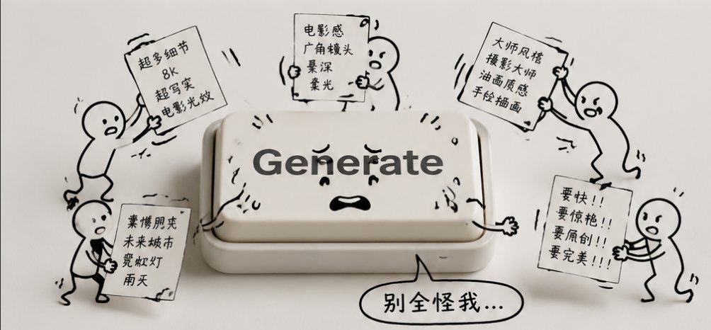 2｜Generate 按钮背锅 生成一张极简真实摄影风格的创意图，竖版