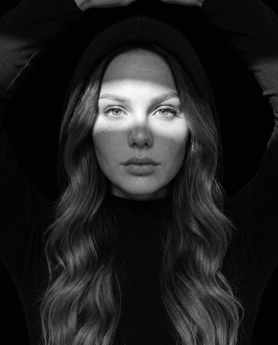 Ultra-realistic fine art black-and-white portrait, editor...