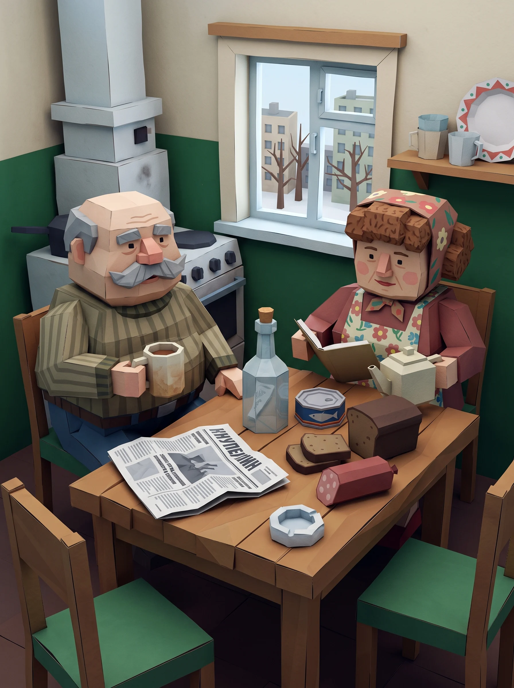 Ironic 3d poster [low poly cubic 3d absurd paper craft] i...