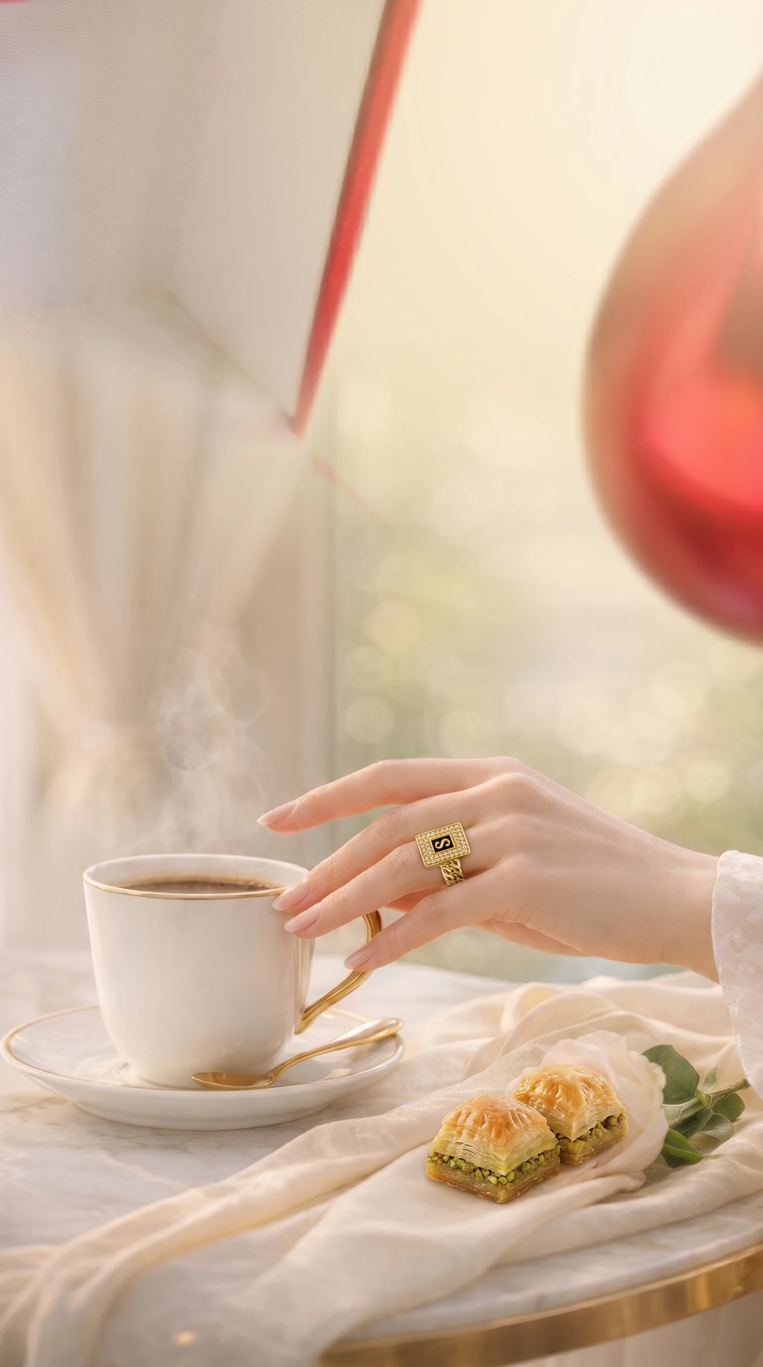 اولا استبدل الخاتم الذي بيد السيدة بالخاتم المرفق واحذف ا...