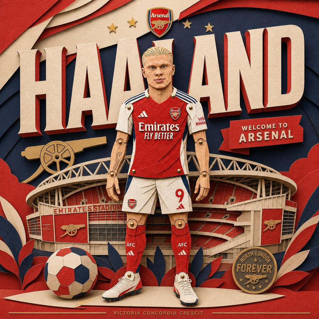 Create a premium layered paper-cut editorial poster introducing [Haaland]. The same pap...