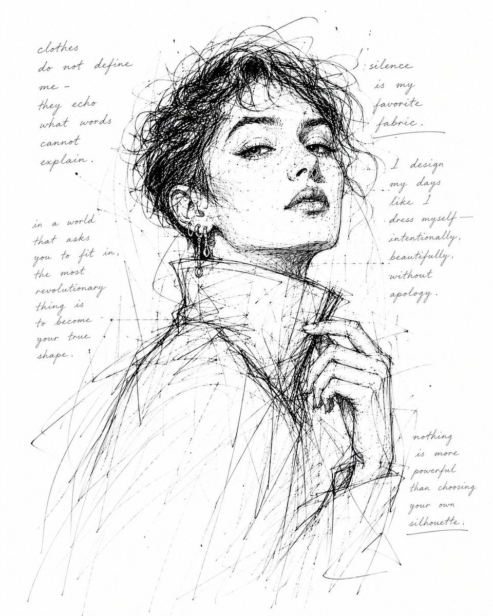 Monochrome scribble ink drawing on clean white paper featuring [SUBJECT] with [EXPRESSI...