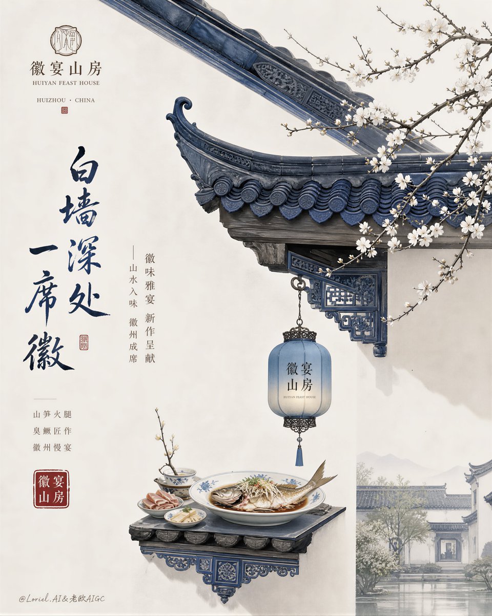 Create a premium Amazon hero poster for a self-created Anhui cuisine brand, strictly pr...