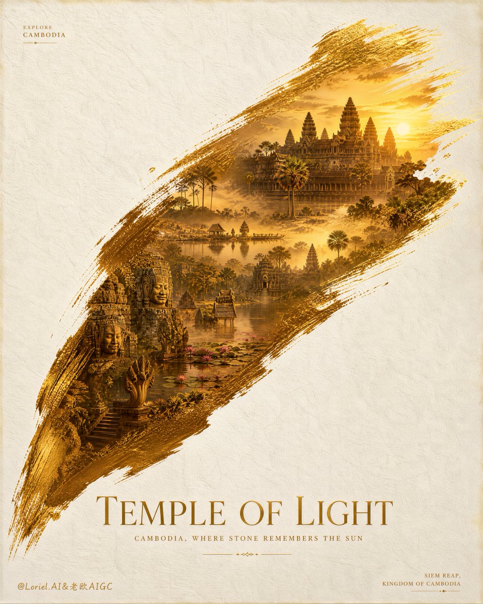 Create an ultra-premium tourism advertising poster for Cambodia, designed as a Cannes-a...