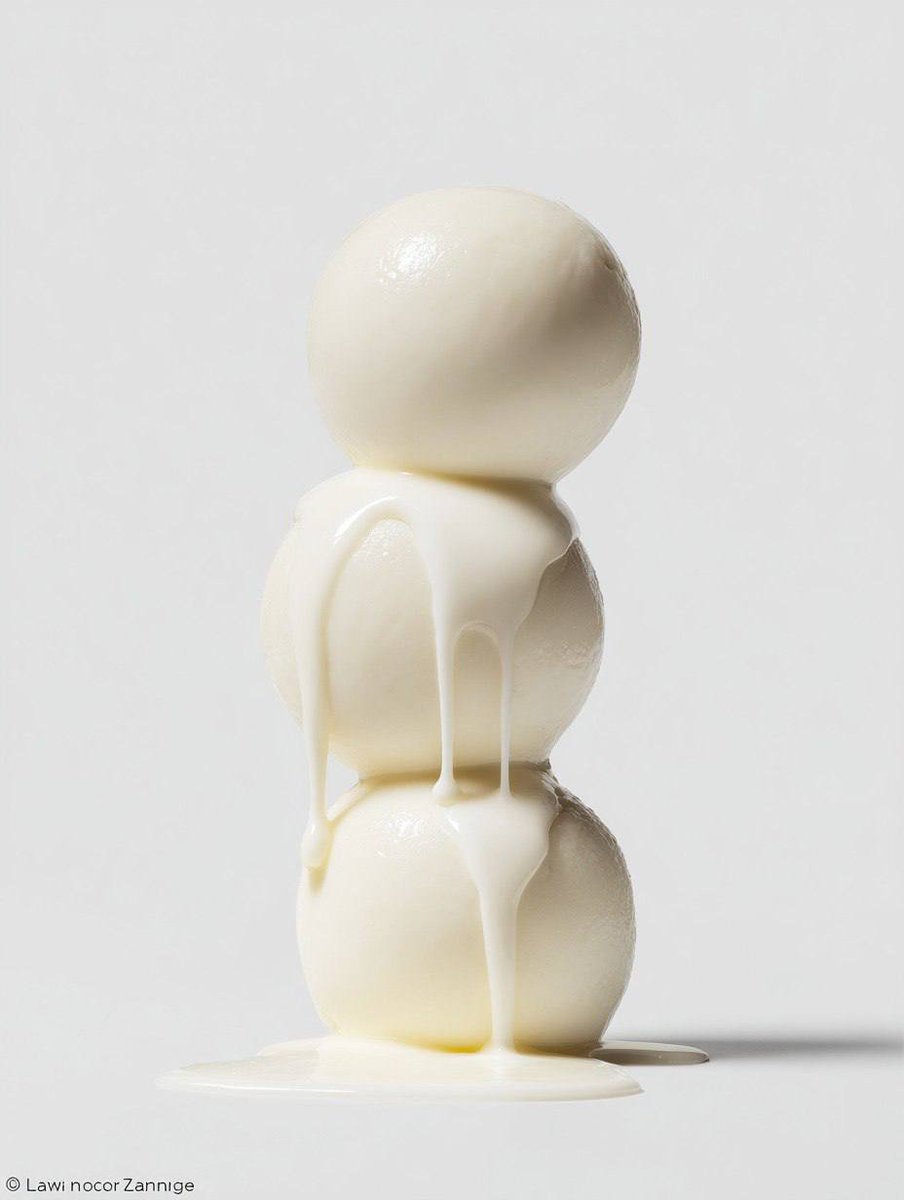 a stack of three [Tomatoes, Eggs, and Sweatshirt and Ice creams ] with [LIQUID] drippin...