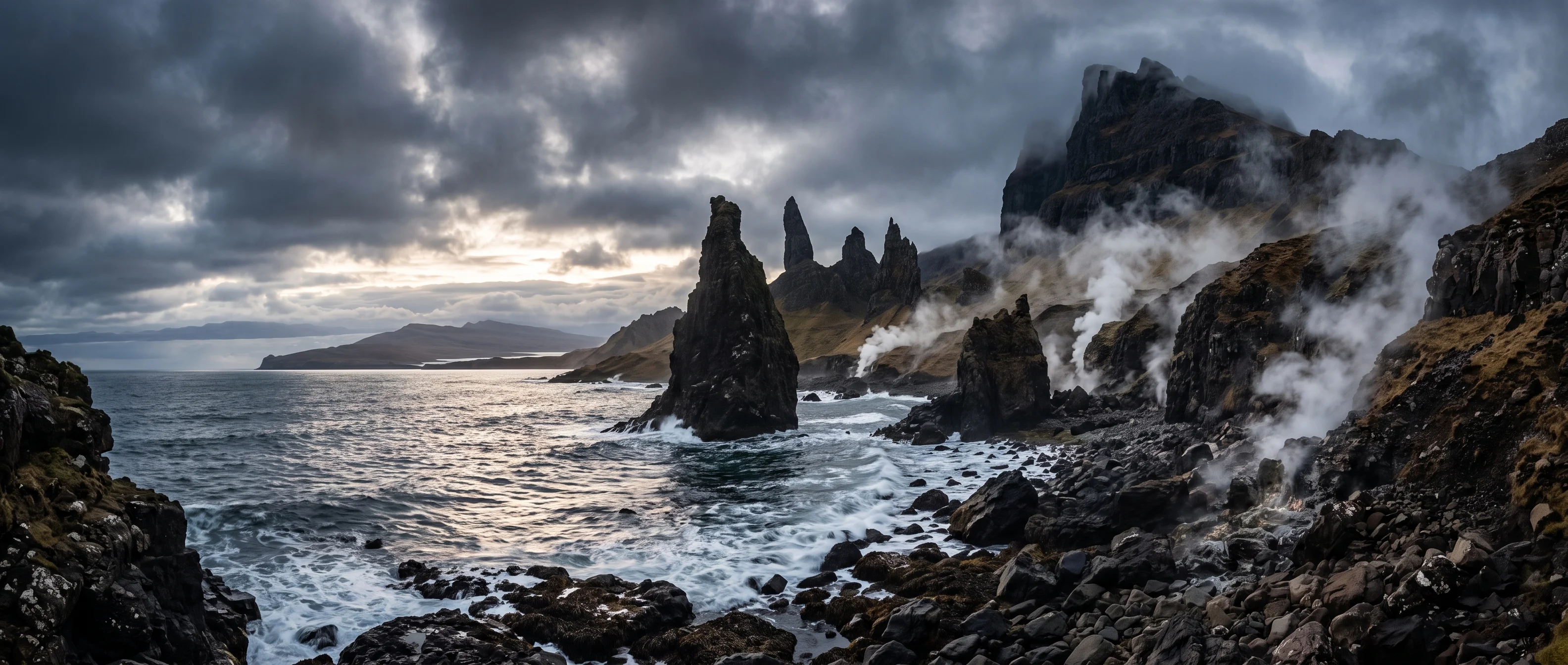 Cinematic landscape of dramatic Scottish Isle of Skye wit...