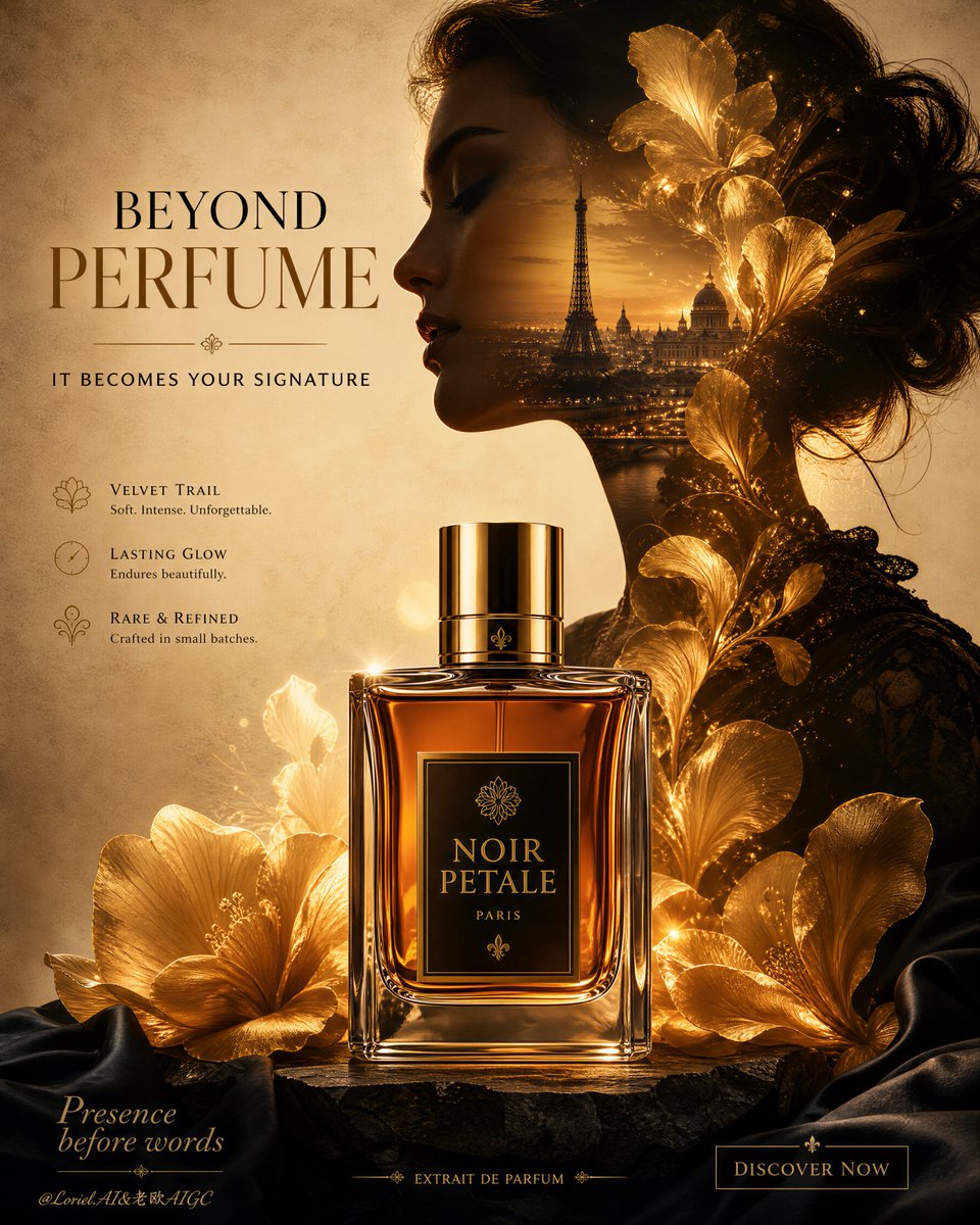 Create a premium luxury perfume advertising poster for an original fragrance house name...