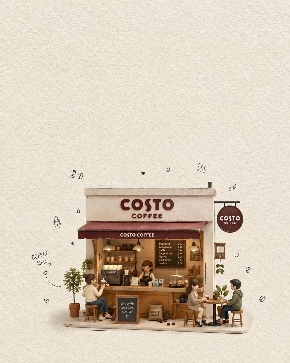 Create a charming minimalist 3D miniature coffee shop scene inspired by a cozy handmade...