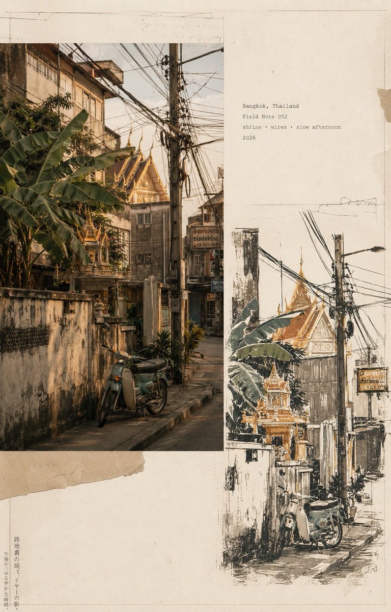 Create a premium vintage Japanese travel-journal editorial collage in vertical 4:5 form...