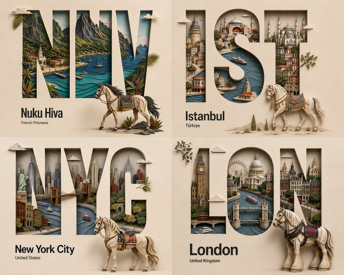 Create a single elegant 2×2 travel poster composition by combining the four provided re...