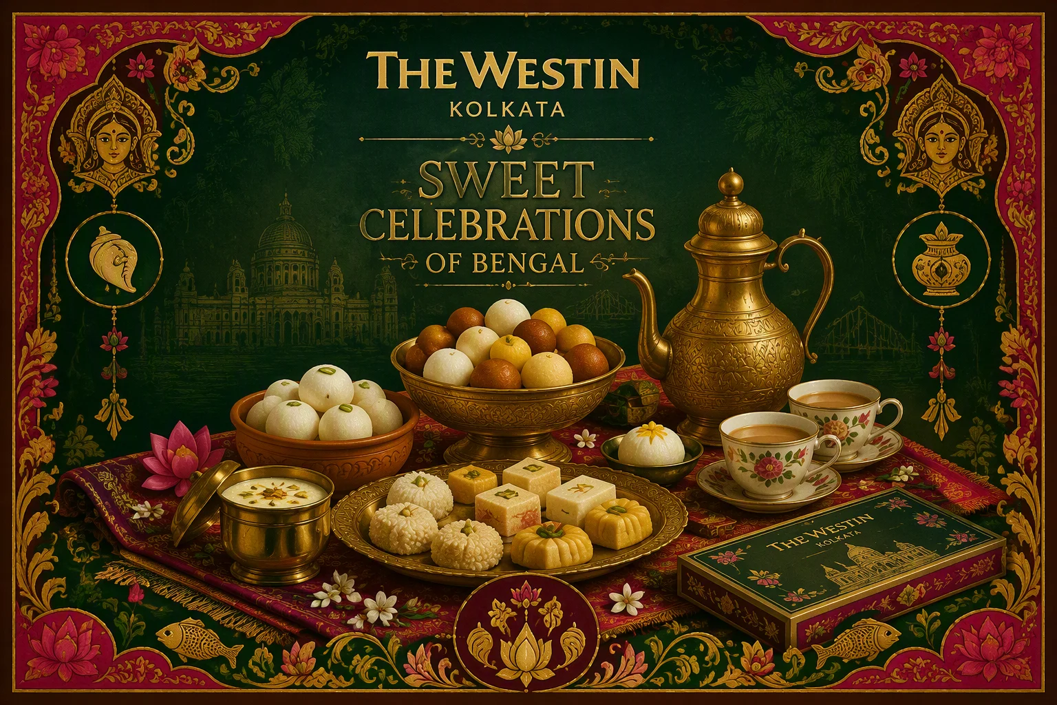 Create a luxurious square Bengali sweets and celebration ...