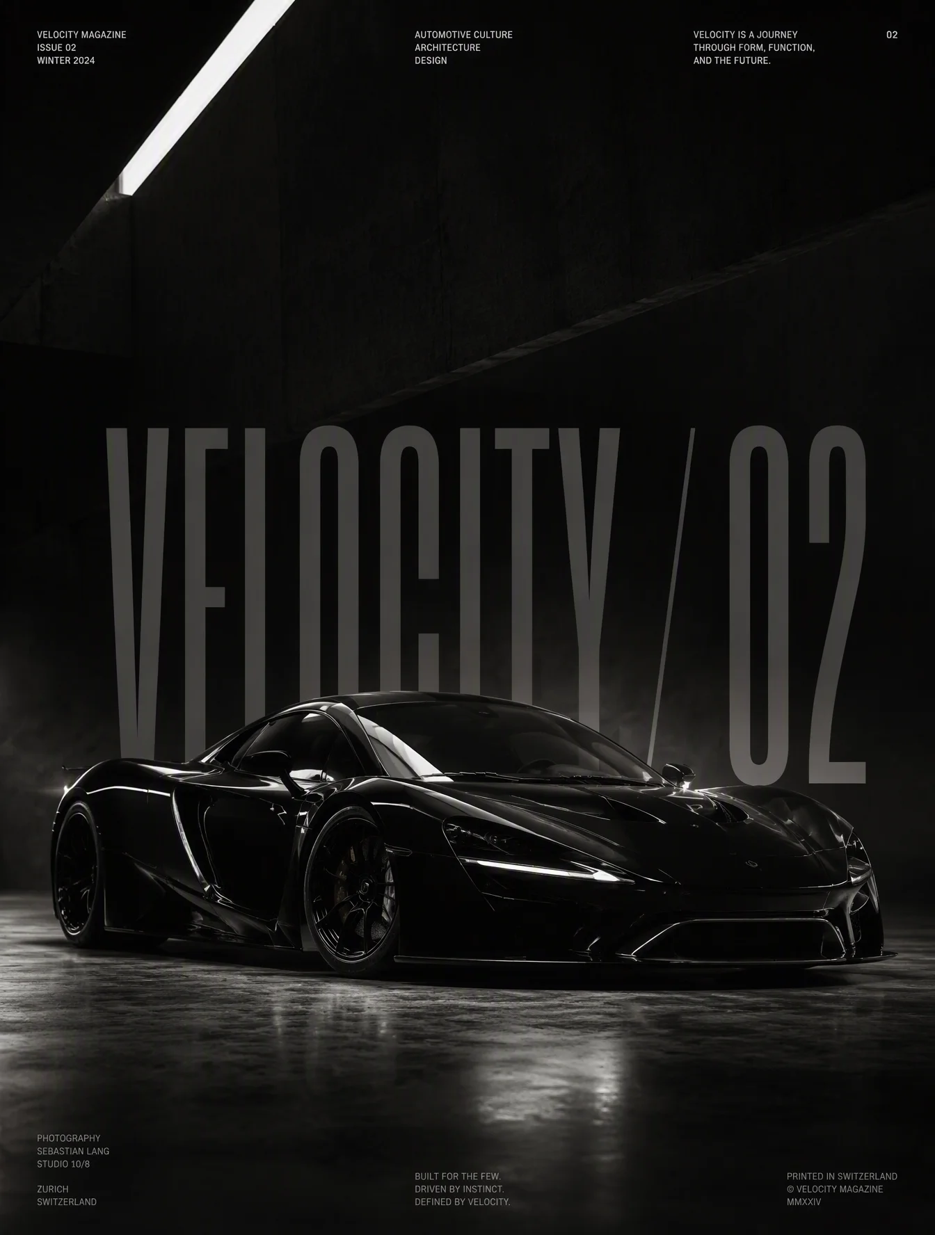 Ultra-premium black supercar photographed inside a brutal...