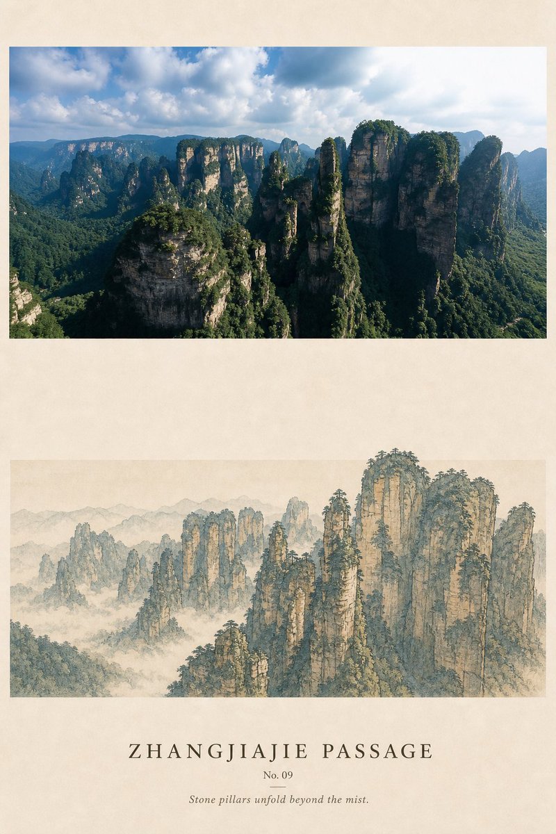 请将我上传的每一张旅行照片分别制作成一张独立的高级设计海报，每张照片单独输出，不进行多图拼贴。