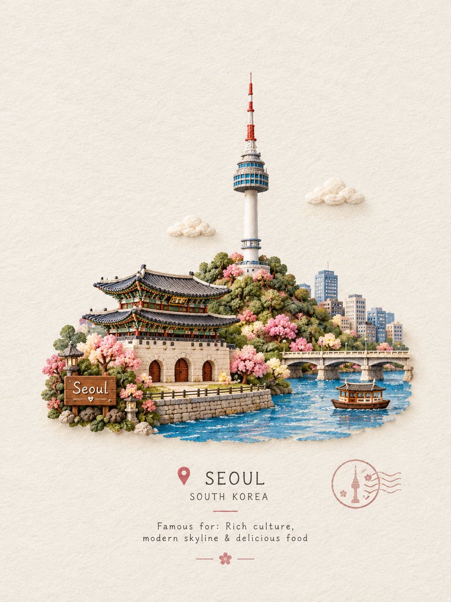 Create a charming handcrafted miniature travel scene featuring [ICONIC STRUCTURE] as th...