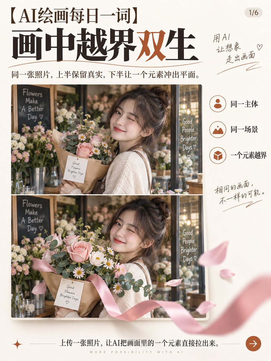 请基于我上传的照片，制作一张独立的 3:4 竖版“画中越界双生”海报。