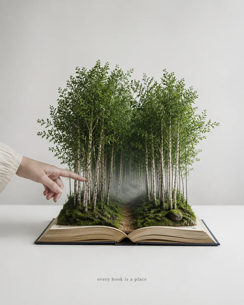 Surreal minimal photograph. A large hardcover book lies o...