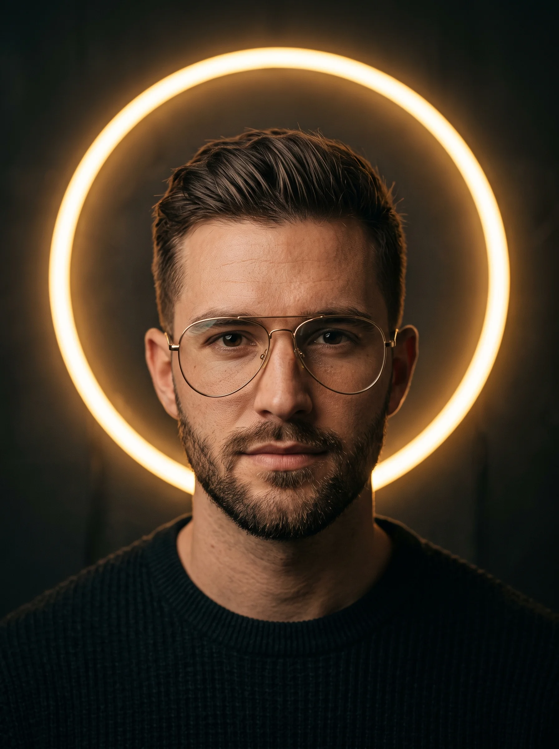 Cinematic portrait of a handsome young man with short sty...