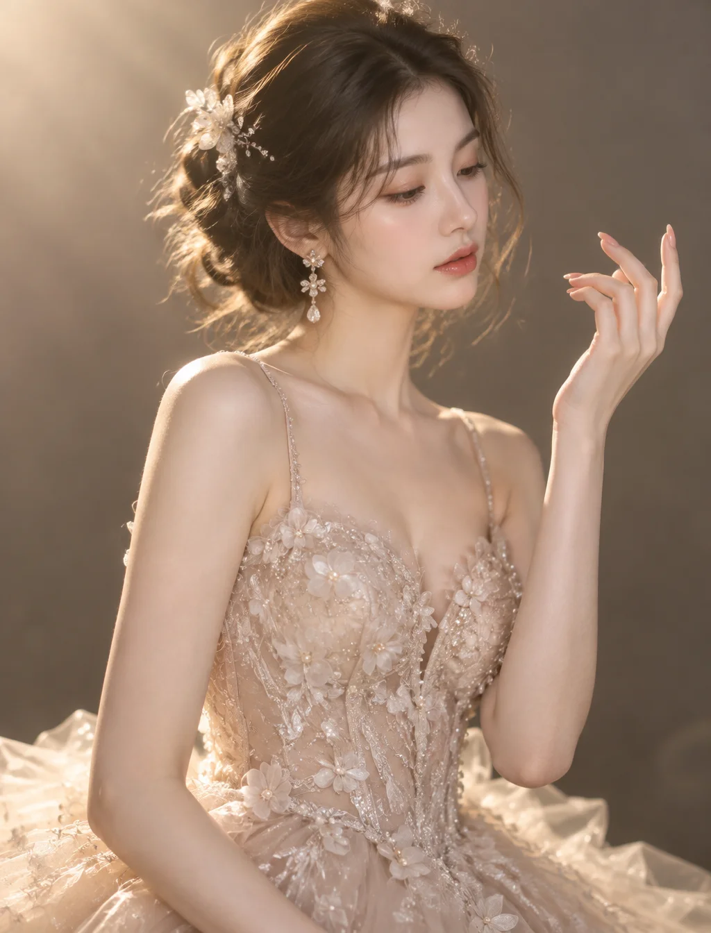 真人电影级超写实高端时尚人像摄影，竖版3:4构图，年轻成年东方女性，精致柔美的鹅蛋脸，白皙通透、带自然粉色血色的细...