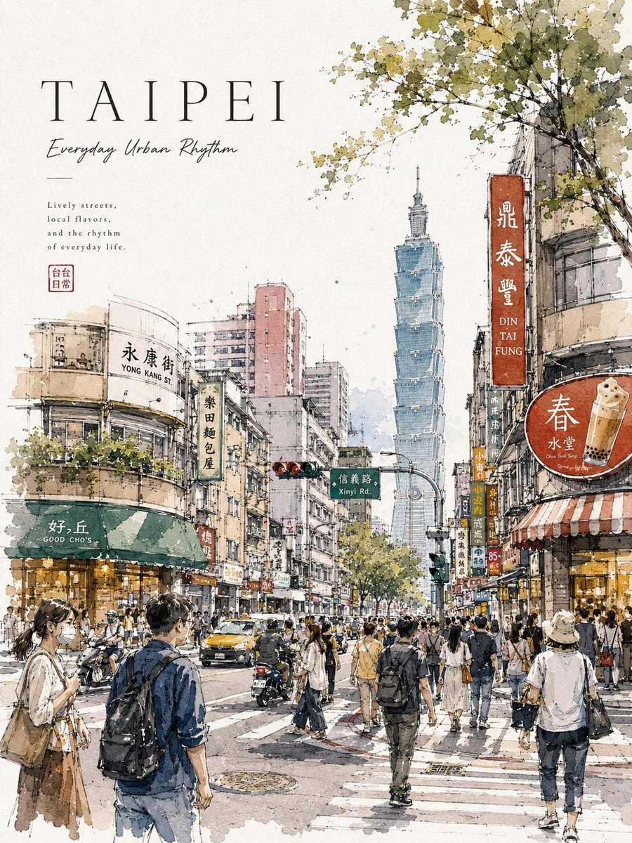 Watercolor City Street Travel Poster