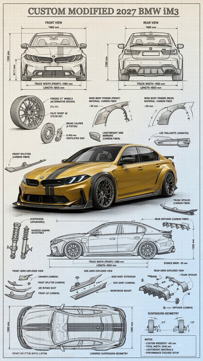 Custom Car Blueprint Sketch Render